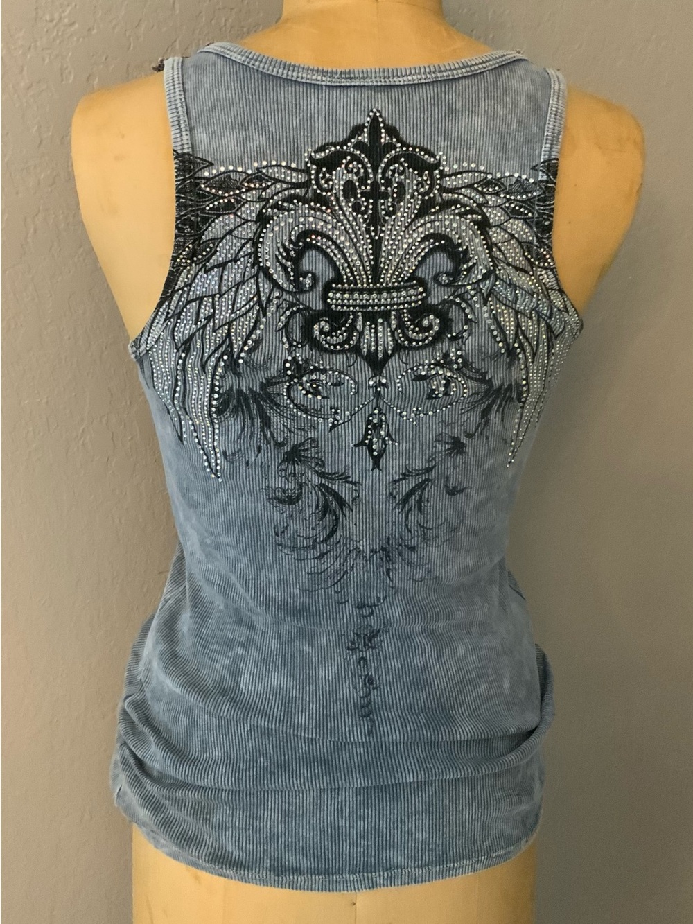 Vocal Grey Lace-Shoulder Embellished Fleur-de-Lis Tank - Picture 2 of 5